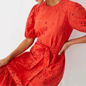 Ann Taylor Vibrant Red Eyelet Midi Dress
